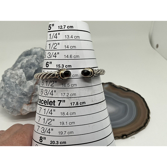 Samuel Benham BJC Sterling Silver & 14K Gold HINGED Garnet Cuff Bracelet - Picture 6 of 7